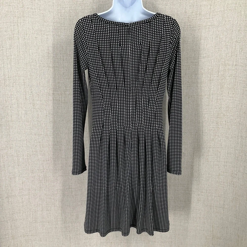 Michael Kors Dress Womens Small Black White Knit Long Sleeve Fit Flare Geometric
